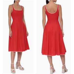 7 for All Mankind A Line Linen Square-Neck Midi Dress with Contrast Trim S NWT